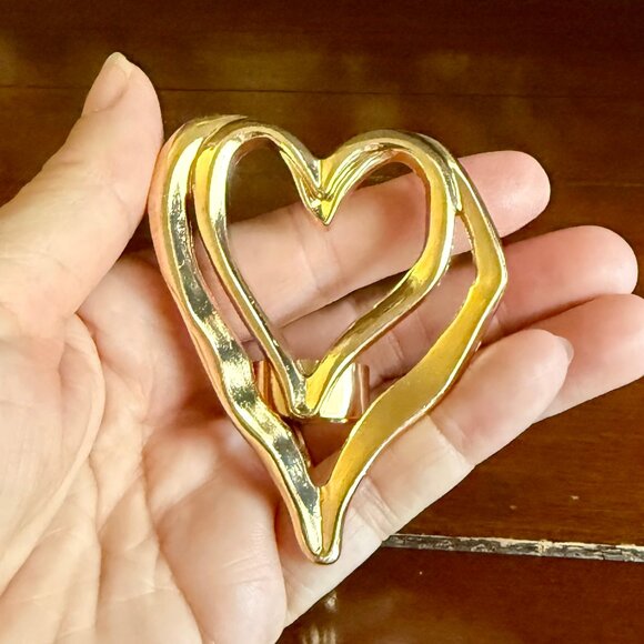 NEW Exaggerated Large Hollow Double Hearts Adjustable Ring - Picture 2 of 8